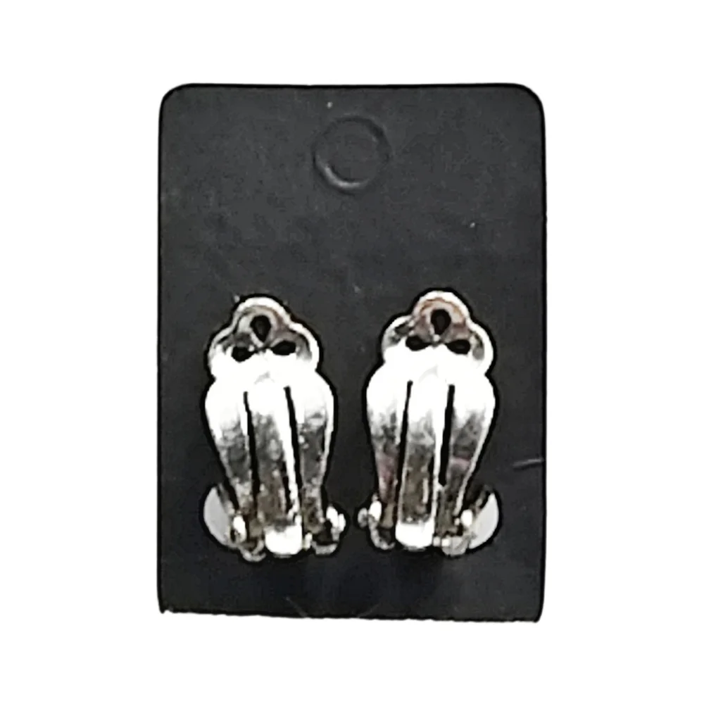 Silver Tone Blue Stone Clip On Earrings Ornate Floral Design 1”